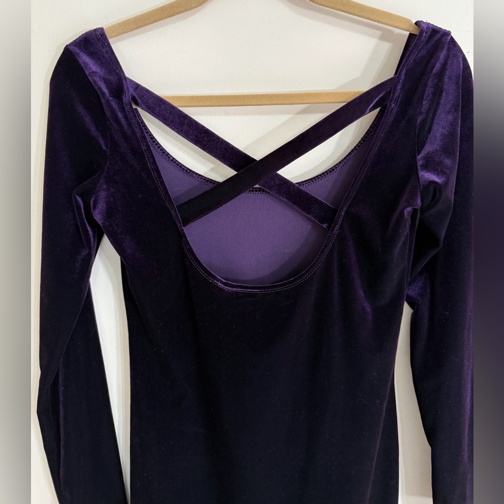 MIMI CHICA VTG Y2K Purple Velour Strappy Back Bodycon‎ Whimsigoth Mini Dress L - Picture 4 of 10